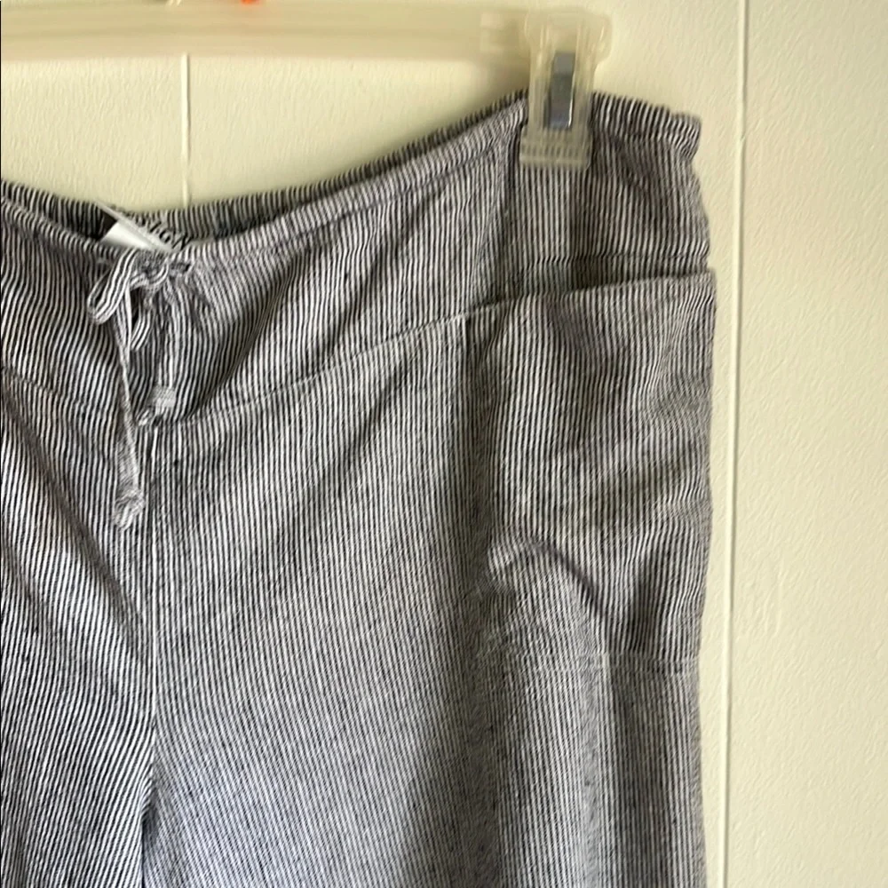 Chico's Black and White Wide Leg Linen Blend Coastal Lagen Look Pants Sz 12 or L